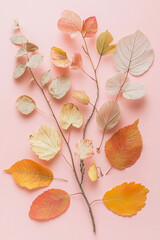 Wall Mural - knolling autumn plants, pastel colors, minimalist