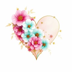 Poster - Floral heart design decorated with delicate flowers in soft pastel colors, a symbol of love and beauty. Generative AI