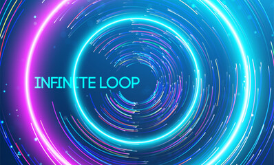 Fototapete - Infinite loop of vibrant light trails showcasing the concept of endless data flow. Big data and data science integration with advanced technology and artificial intelligence concepts.