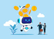 © Vadym - Open robot head to see Golden Coins. Savings, Collecting Money in Account, Open Bank Deposit. World economic vision for business, technology or investment. Artificial intelligence. Vector illustration