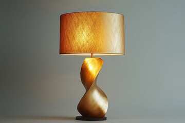 Wall Mural - Stylish golden table lamp emitting warm light, adding a touch of elegance to a contemporary interior