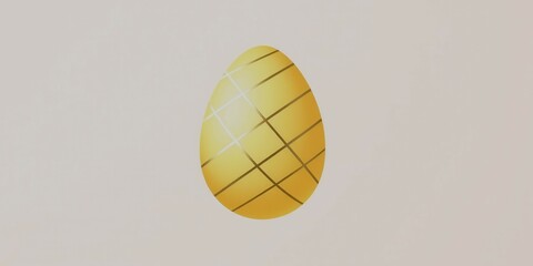 Wall Mural - A yellow egg with gold lines on it. The egg is sitting on a white background. The egg is a symbol of new life and growth