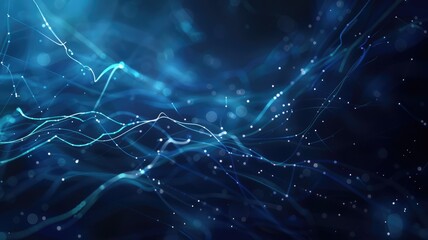 Fototapete - Abstract picture micro light sparkling particle represent data flow vivid flowing wave with high tech background, create digital effect scene perfect for energetic and fantasy wallpaper design. AIG53.