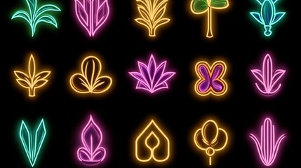 Poster - Neon Floral and Plant Icons A Vibrant Design Collection