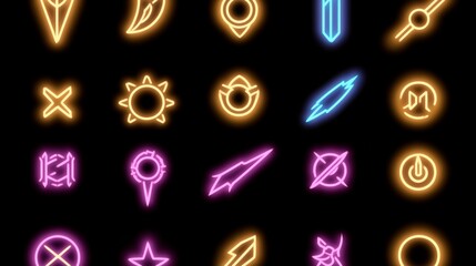 Poster - Neon Glyph Icons A Collection of Bright Symbolic Designs