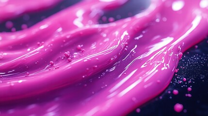 Sticker - Pink liquid flowing on dark surface with droplets, background texture