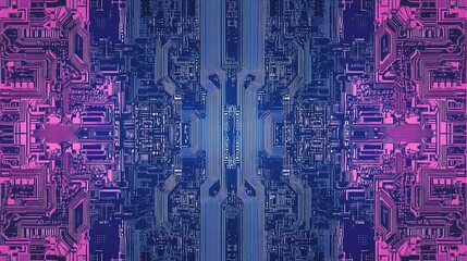 Poster - Abstract Blue and Purple Gradient Circuit Board Pattern Design