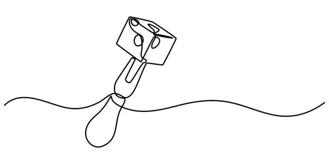 Poster - Fork cheese fondue icon, cheese fork continuous one line drawing, Cheese Continuous Line Art Illustration, Long fork is a tool to help eat food. Stay warm when the weather gets cold. National Cheese.