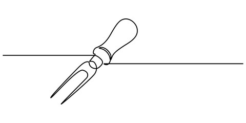 Poster - Fork cheese fondue icon, cheese fork continuous one line drawing, Cheese Continuous Line Art Illustration, Long fork is a tool to help eat food. Stay warm when the weather gets cold. National Cheese.