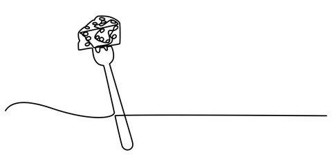 Poster - Fork cheese fondue icon, cheese fork continuous one line drawing, Cheese Continuous Line Art Illustration, Long fork is a tool to help eat food. Stay warm when the weather gets cold. National Cheese.