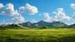 © Arthur Constantine - Serene Landscape with Lush Green Fields and Majestic Mountains