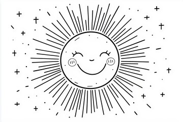 Fototapete - A happy sun with rays and a smiling face in the center.