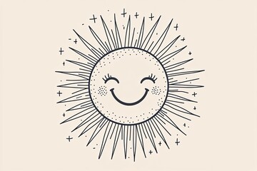 Fototapete - A happy sun with rays and a smiling face in the center.