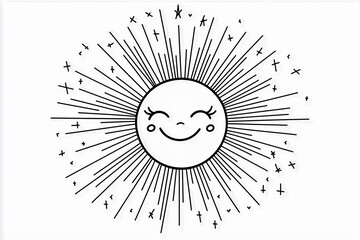 Fototapete - A happy sun with rays and a smiling face in the center.
