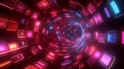 Poster - abstract composition of vibrant colors and glowing frames creates mesmerizing tunnel effect, evoking sense of depth and digital exploration