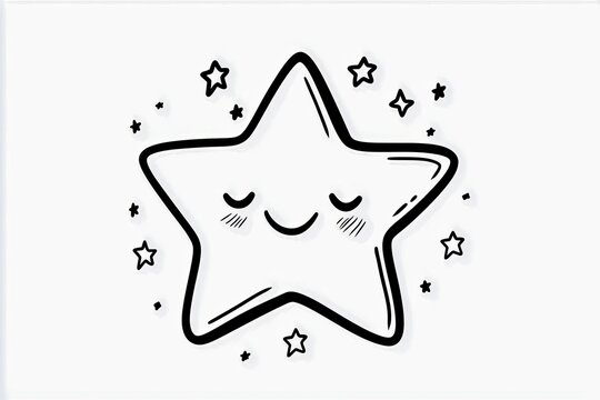 Smiling star with simple twinkling lines around it.