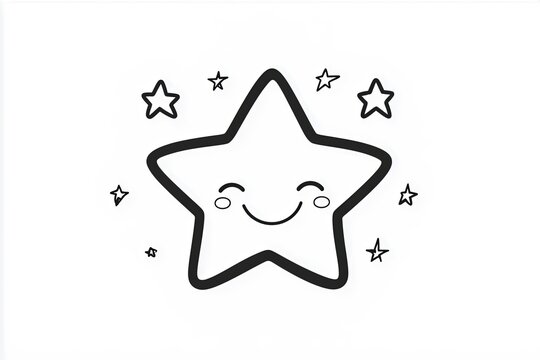 Smiling star with simple twinkling lines around it.