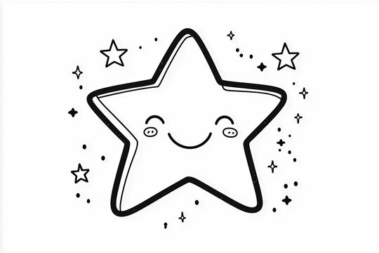 Smiling star with simple twinkling lines around it.