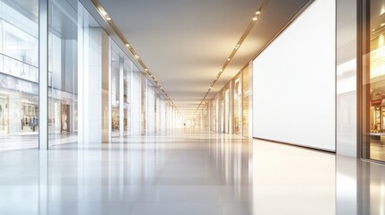 Poster - Long Serene White Corridor Bathed in Soft Light Evoking Minimalist Aesthetic and Tranquil Ambiance Perfect for Reflection