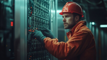 Poster - Electrician working on power distribution connections
