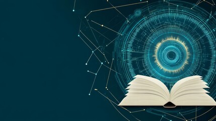 Poster - Open Book and Futuristic Digital Network Interface