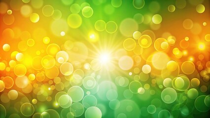 Wall Mural - Abstract Vibrant Summer Background with Bright Yellow and Green Bokeh Circles and a Central Light Burst