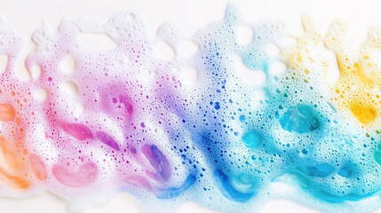 Wall Mural - Colorful Soap Foam with Vibrant Bubbles Isolated on White Background