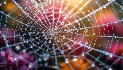 Close-up of dewdrops on a spiderweb