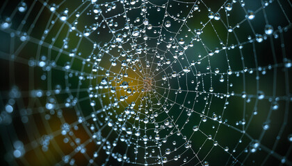 Close-up of dewdrops on a spiderweb
