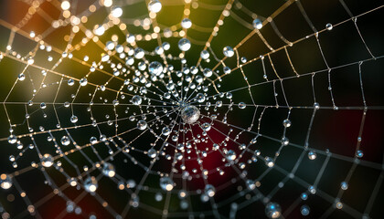 Close-up of dewdrops on a spiderweb