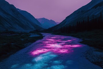 Canvas Print - Serene River Flowing Through Majestic Mountain Valley