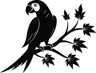 parrot with tree branch silhouette,parrot silhouette