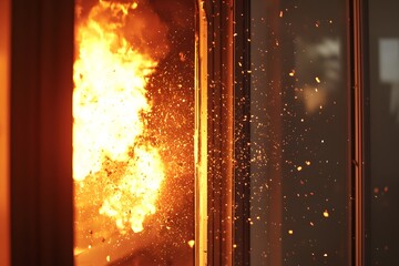 Leinwandbilder - Intense Fire Explosion Through Glass Door Burning Embers and Sparks