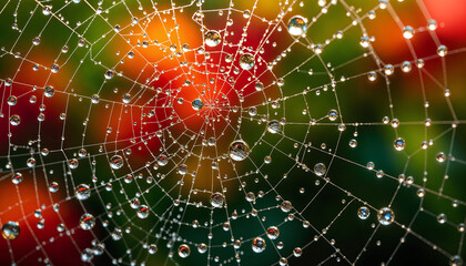Close-up of dewdrops on a spiderweb