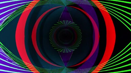 Aufkleber - vibrant geometric shapes, concentric circles and intersecting colorful lines, creating a futuristic and hypnotic aesthetic