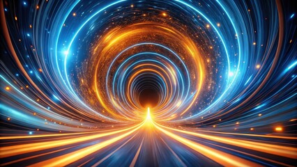 Wall Mural - Abstract glowing circular tunnel with vibrant light streaks and a pathway leading to the center