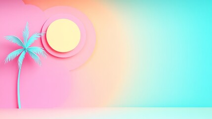 Poster - Pastel Beach Scene with Minimalist Palm Tree