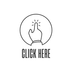 Fototapete - Click here the button. Hand sign with touching a buttons or pointing finger. Hands cursor icon.
