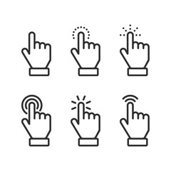 Fototapete - Click here the button. Hand sign with touching a buttons or pointing finger. Hands cursor icon.