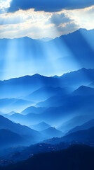 Sticker - Blue Mountain Sunrise, Rays, Valley