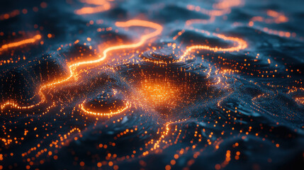 Poster - A futuristic glowing data landscape with interconnected points and pathways forming an abstract digital terrain
