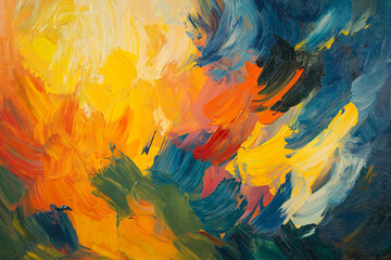 Poster - A close-up of vibrant oil paint strokes on a canvas