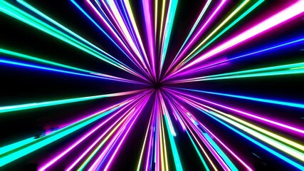 Aufkleber - Colorful light speed effect with vibrant neon streaks, radiating from center. Futuristic digital background concept