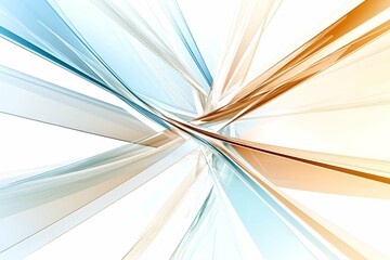 Poster - 
Abstract intersecting lines and translucent shapes in shades of blue and orange, creating a futuristic and dynamic composition with a clean and modern aesthetic
