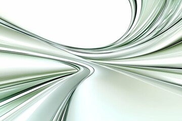 Poster - abstract design featuring flowing metallic curves in shades of white and pale green, creating a futu