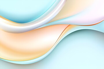 Poster - Abstract flowing design with smooth curves in soft pastel shades of blue, peach, and white, creating a sense of elegance, harmony, and tranquility