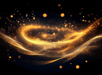 Poster - A mesmerizing swirl of golden particles shimmers in the dark, creating a magical, ethereal glow. The depth and texture evoke a sense of wonder.