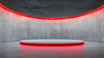 Poster - Red-lit circular stage, concrete room, product display