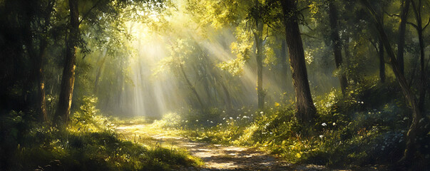 Sticker - Sunlit Forest Path Magical, Peaceful