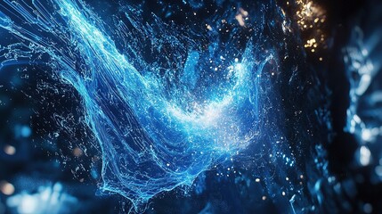 Poster - Futuristic Quantum Computer Technology Concept with Blue Waves